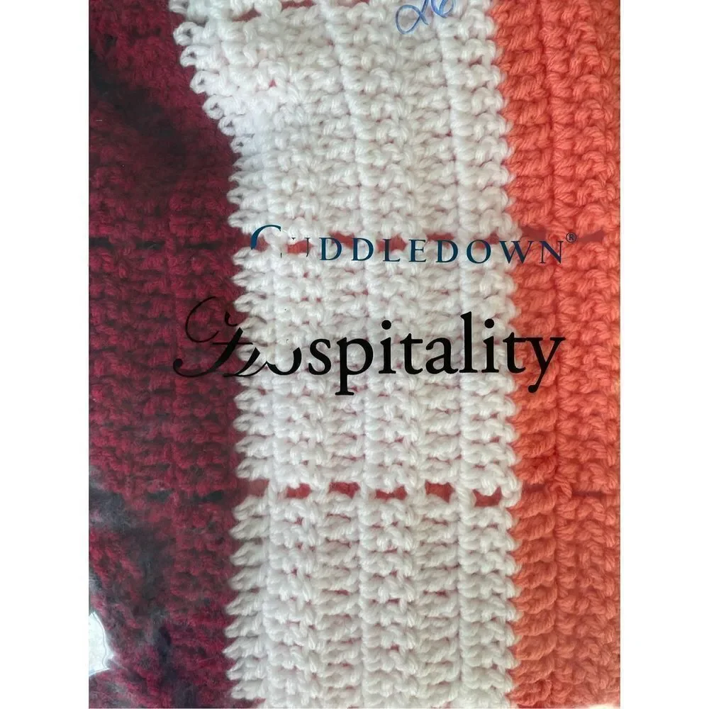 Cuddledown Hospitality Striped Knit Throw Blanket Maroon Red Pink Coral White 41